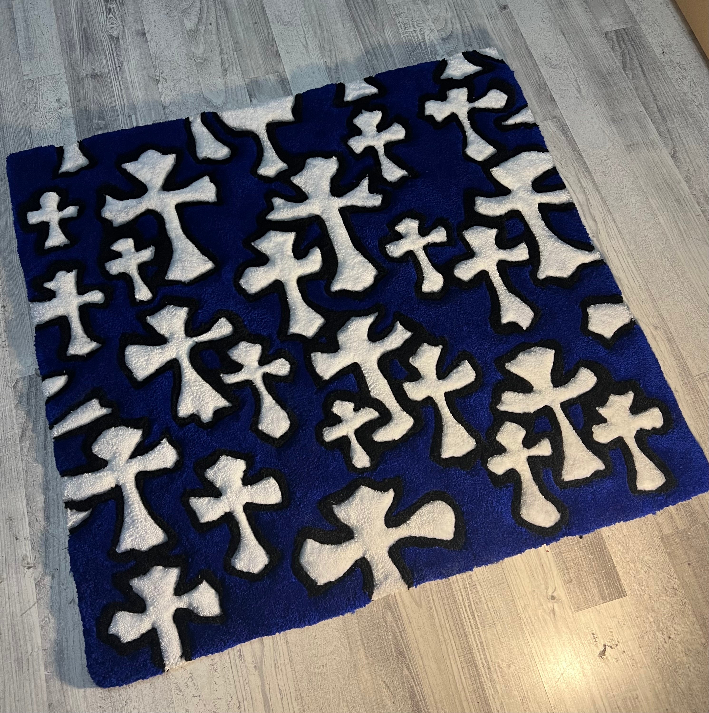 Blue Cross Pattern Rug