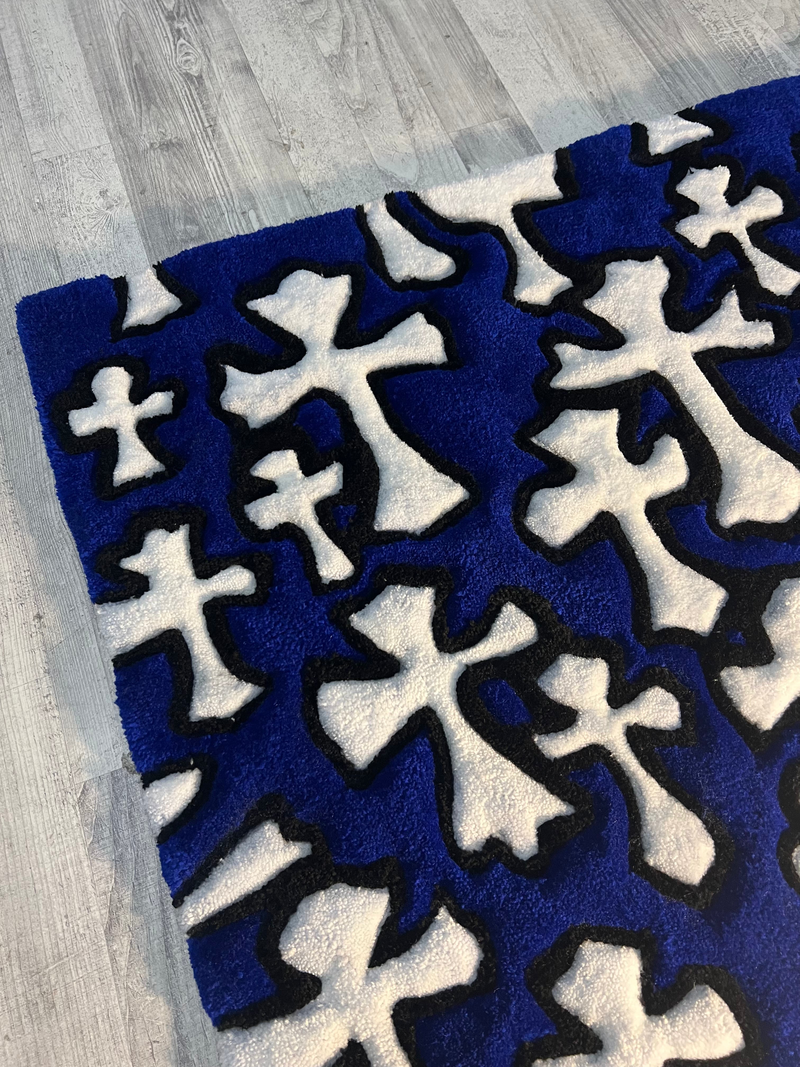 Blue Cross Pattern Rug